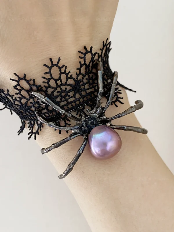 Black Choker Pearl Spider Necklace / Brooch – Fine Halloween Jewelry - raffiepearls54
