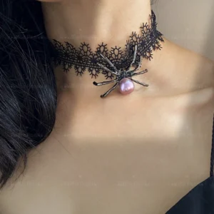 Black Choker Pearl Spider Necklace / Brooch – Fine Halloween Jewelry - raffiepearls54