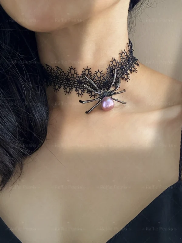 Black Choker Pearl Spider Necklace / Brooch – Fine Halloween Jewelry - raffiepearls54
