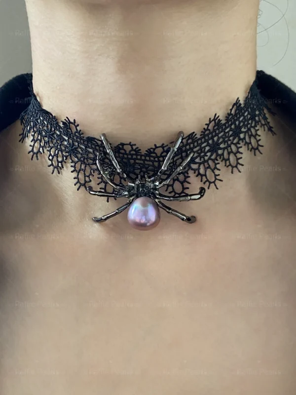 Black Choker Pearl Spider Necklace / Brooch – Fine Halloween Jewelry - raffiepearls54