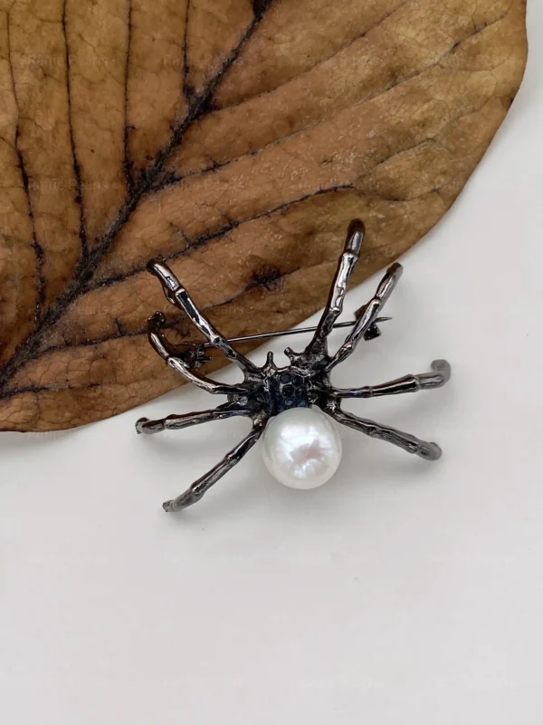 Black Choker Pearl Spider Necklace / Brooch – Fine Halloween Jewelry - raffiepearls54
