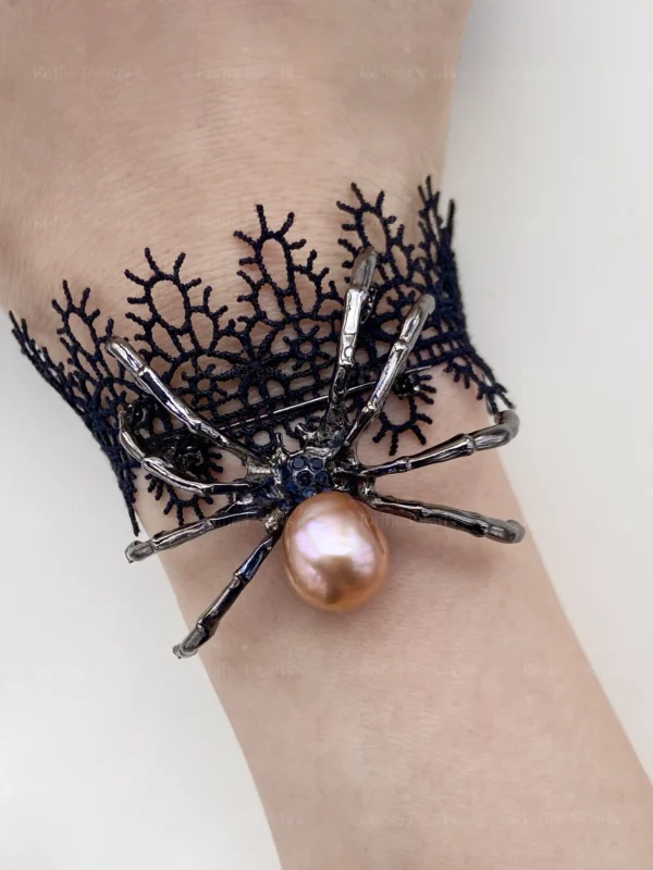Black Choker Pearl Spider Necklace / Brooch – Fine Halloween Jewelry - raffiepearls54
