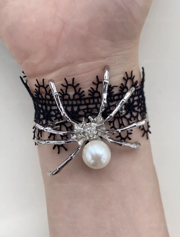 Black Choker Pearl Spider Necklace / Brooch – Fine Halloween Jewelry - raffiepearls54