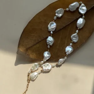 Irregular Pearl Necklace Choker, Customizable Length, Gold/Silver Tone - raffiepearls46