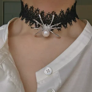 Raffie& Julia Spider Pearl Brooch with Lace Choker