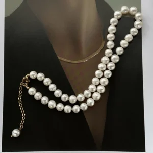 Raffie Pearls Eternal Pearl Necklace - 8.5-9.5mm Hand-Knotted Freshwater Pearl Necklace with Customizable Charms, 18k Gold-Plated Clasp, Adjustable Length, Elegant & Casual, Classic Gift for Women
