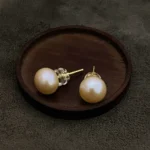 Peach Pearl Stud Earrings – Freshwater Cultured Pearls - raffiepearls27