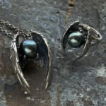 Angel Wings Necklace & Ring with Black Pearl – Tahitian Pearl Jewelry Set - raffiepearls37