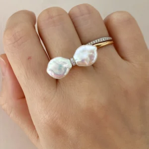 Double Pearl Ring | Pink Keshi Pearl Ring in Sterling Silver or Gold-Plated - raffiepearls17