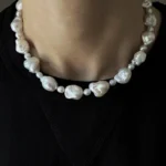 Flow Baroque Pearl Necklace - Freshwater Baroque and Near-Round Pearls, Adjustable Length, Silver and Gold Options, Tarnish-Resistant, Hypoallergenic Pearl Jewelry for Everyday or Wedding Gift