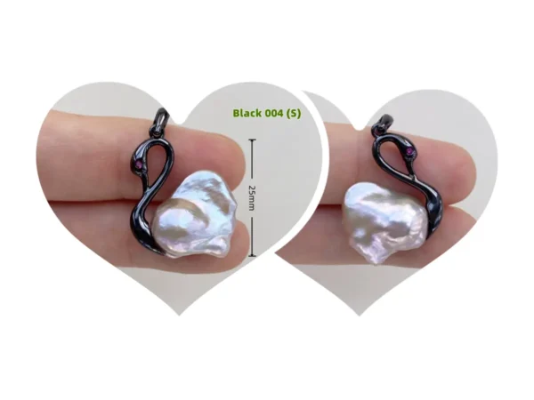 Swan Necklace in Black, Silver, Gold - Real Baroque Pearls - raffiepearls28