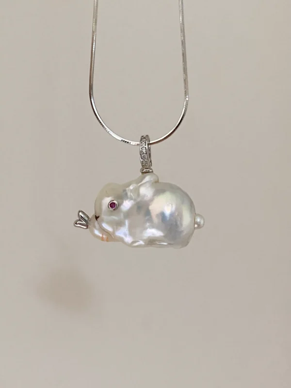 Raffie Pearls Handcrafted Freshwater Pearl Bunny Pendant - Real Baroque Pearl Rabbit Charm, 925 Sterling Silver/18k Gold Plated, Unique Animal Jewelry, Cute Easter Gift, Pearl Animal Pendant, One of a Kind Meaningful Jewelry for Women and Girls