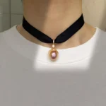 Black Choker with Pearl – Silk Ribbon Necklace with Colored Baroque Pearl - raffiepearls15