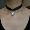 Choker with a Pearl – Silk Ribbon Necklace with Baroque Pearl Pendant - raffiepearls14