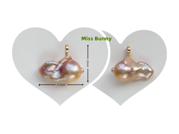 Raffie Pearls Handcrafted Freshwater Pearl Bunny Pendant - Real Baroque Pearl Rabbit Charm, 925 Sterling Silver/18k Gold Plated, Unique Animal Jewelry, Cute Easter Gift, Pearl Animal Pendant, One of a Kind Meaningful Jewelry for Women and Girls