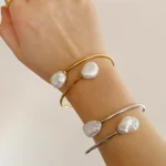 Pearl Cuff Bracelet – Waterproof Bracelet with Baroque Pearls - raffiepearls04