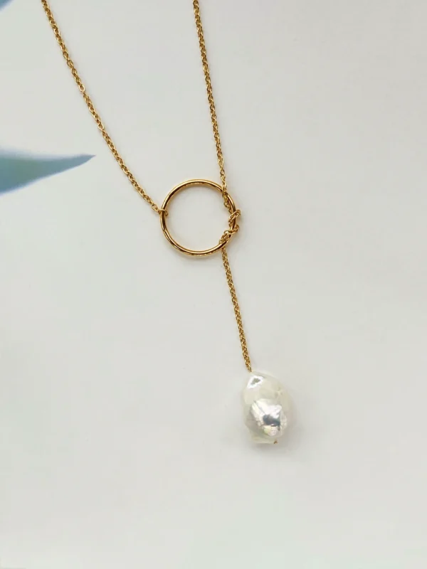 Gold Lariat Necklace with Pearls, Tarnish-Resistant - Raffie Pearls