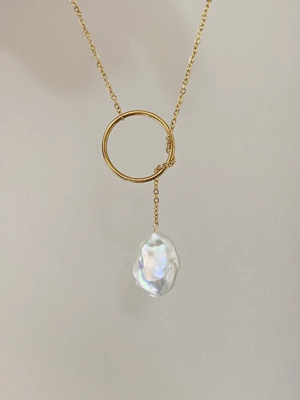 Gold Lariat Necklace with Pearls, Tarnish-Resistant - Raffie Pearls