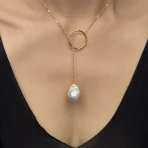 Gold Lariat Necklace with Pearls, Tarnish-Resistant - Raffie Pearls
