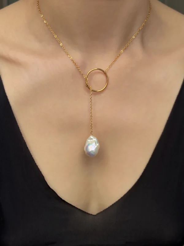 Gold Lariat Necklace with Pearls, Tarnish-Resistant - Raffie Pearls
