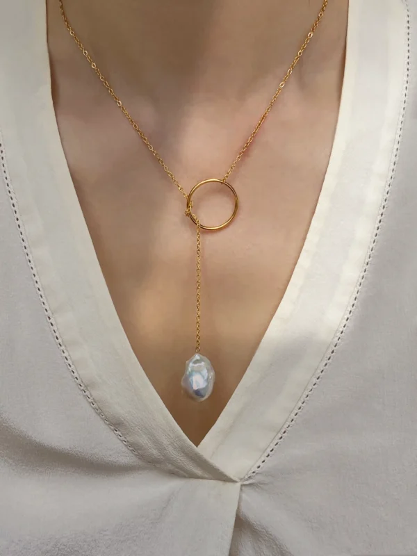Gold Lariat Necklace with Pearls, Tarnish-Resistant - Raffie Pearls