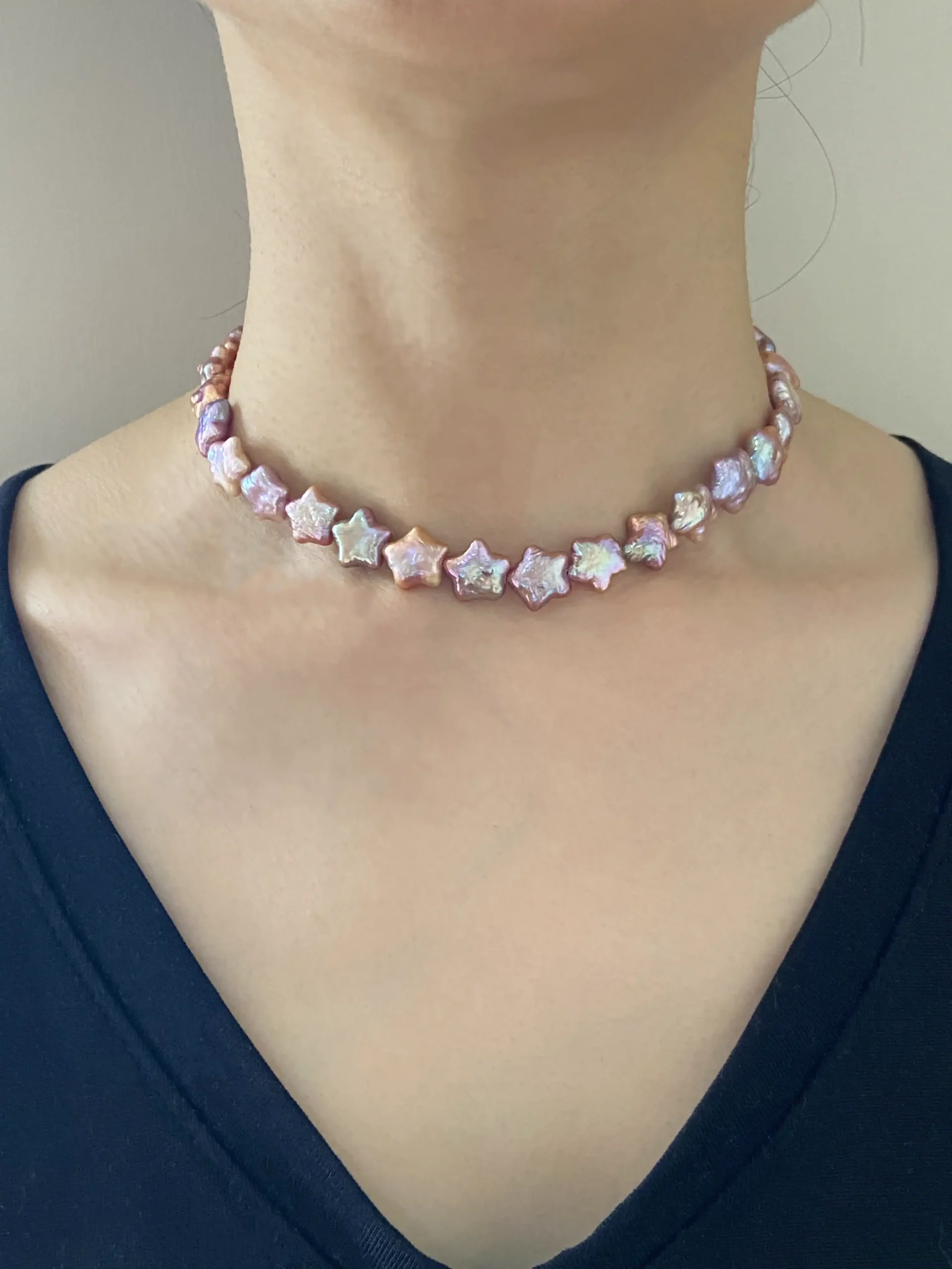 Star Pearl Choker Necklace – Naturally Colored Pink / White Pearls