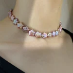 Star Pearl Choker Necklace – Naturally Colored Pink / Silver Pearls - raffiepearls19