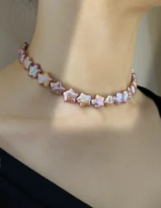Star Pearl Choker Necklace – Naturally Colored Pink & Silver Pearls - raffiepearls19