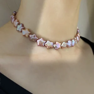 Star Pearl Choker Necklace – Naturally Colored Pink & Silver Pearls - raffiepearls19