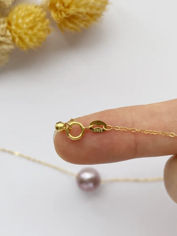 Floating Pearl Necklace - Edison Pearl & 18k Solid Gold Caps - raffiepearls31