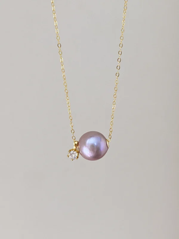 Floating Pearl Necklace - Edison Pearl & 18k Solid Gold Caps - raffiepearls31