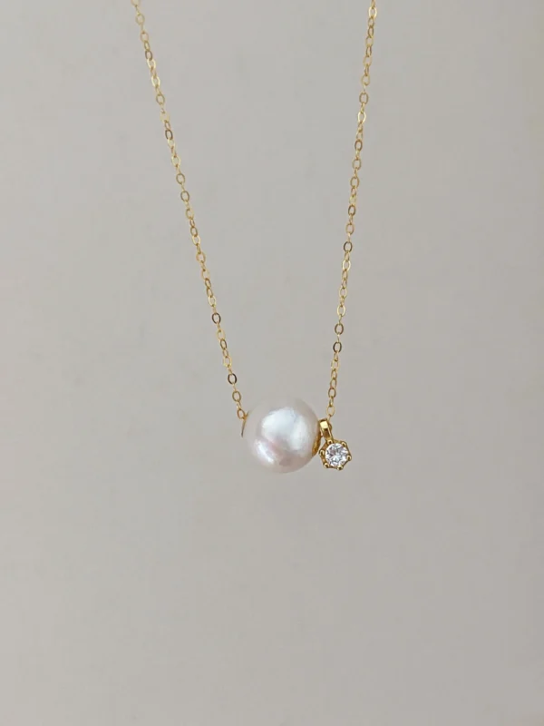 Floating Pearl Necklace - Edison Pearl & 18k Solid Gold Caps - raffiepearls31