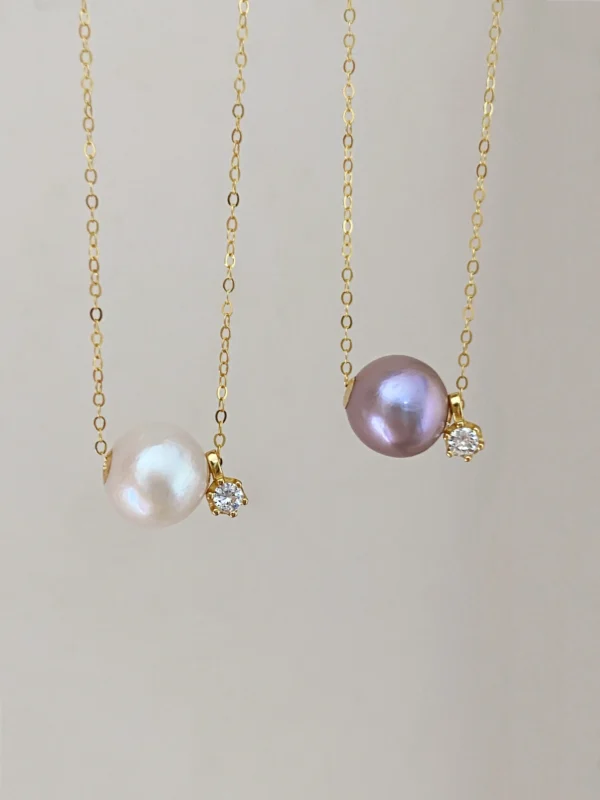 Floating Pearl Necklace - Edison Pearl & 18k Solid Gold Caps - raffiepearls31