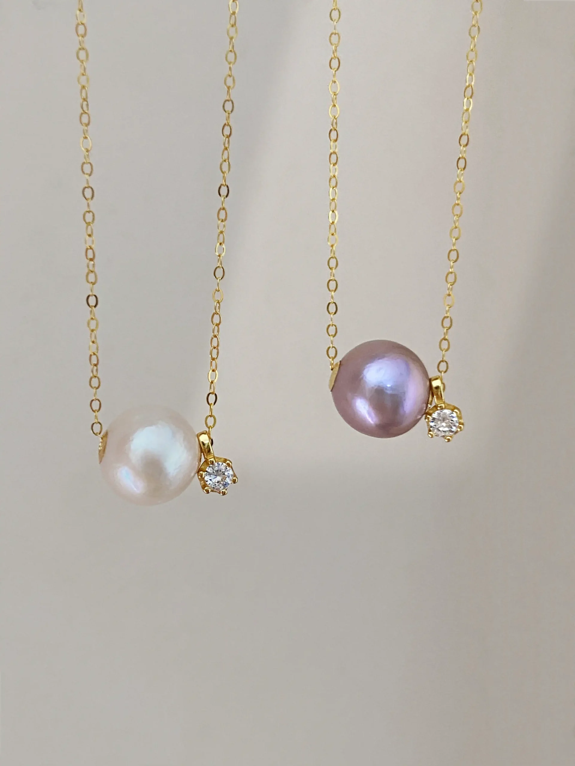 Floating Pearl Necklace - Edison Pearl & 18k Solid Gold Caps - raffiepearls31