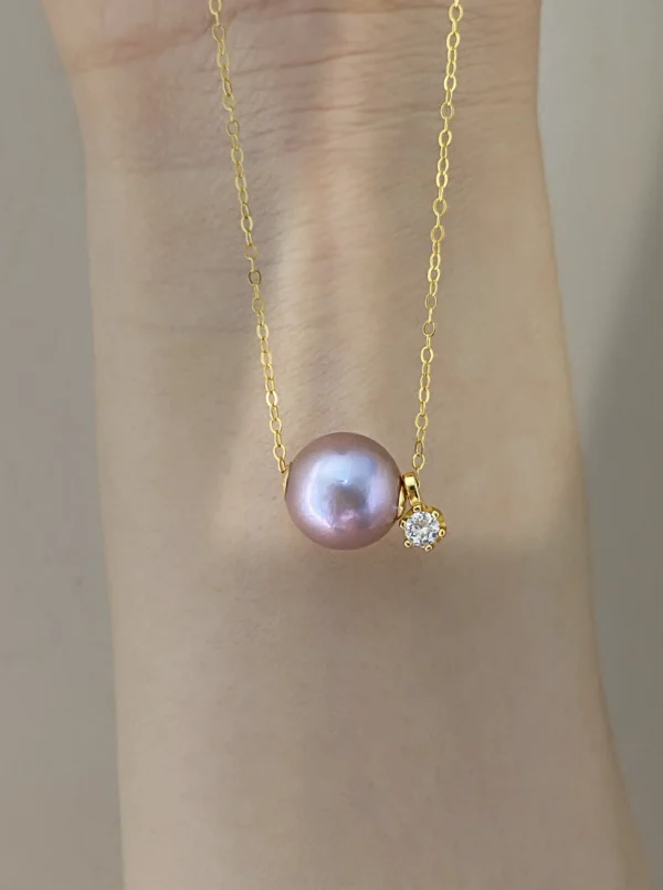 Floating Pearl Necklace - Edison Pearl & 18k Solid Gold Caps - raffiepearls31