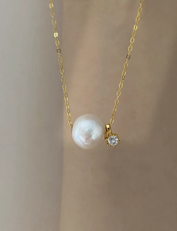 Floating Pearl Necklace - Edison Pearl & 18k Solid Gold Caps - raffiepearls31