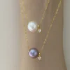 Floating Pearl Necklace - Edison Pearl & 18k Solid Gold Caps - raffiepearls31