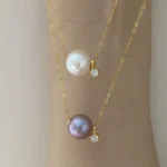 Floating Pearl Necklace - Edison Pearl & 18k Solid Gold Caps - raffiepearls31