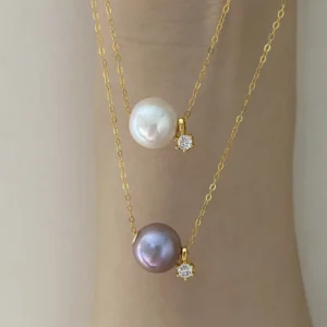 Floating Pearl Necklace - Edison Pearl & 18k Solid Gold Caps - raffiepearls31