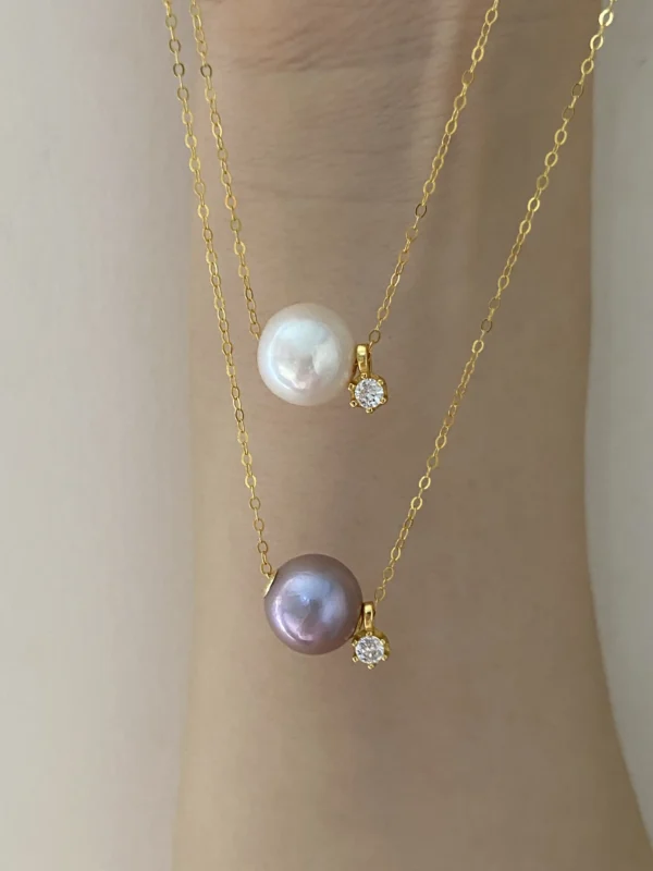 Floating Pearl Necklace - Edison Pearl & 18k Solid Gold Caps - raffiepearls31