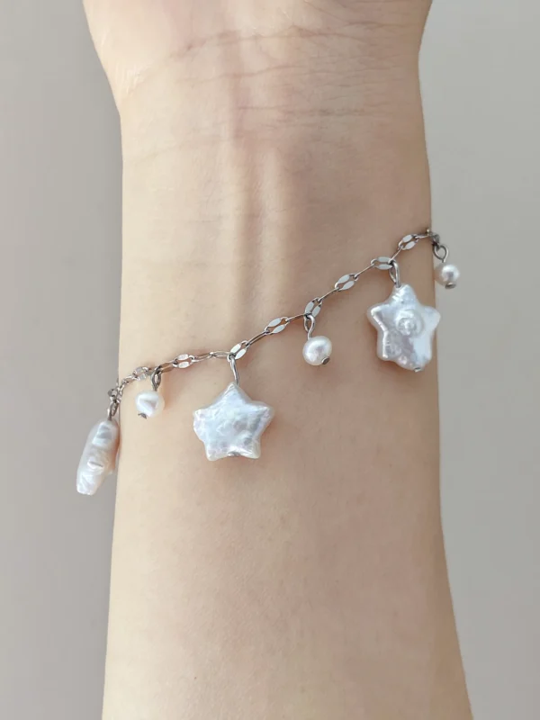 Pearl Star Bracelet with Pink or Silver Freshwater Pearls – Stainless Steel Magnetic Jewelry – raffiepearls20