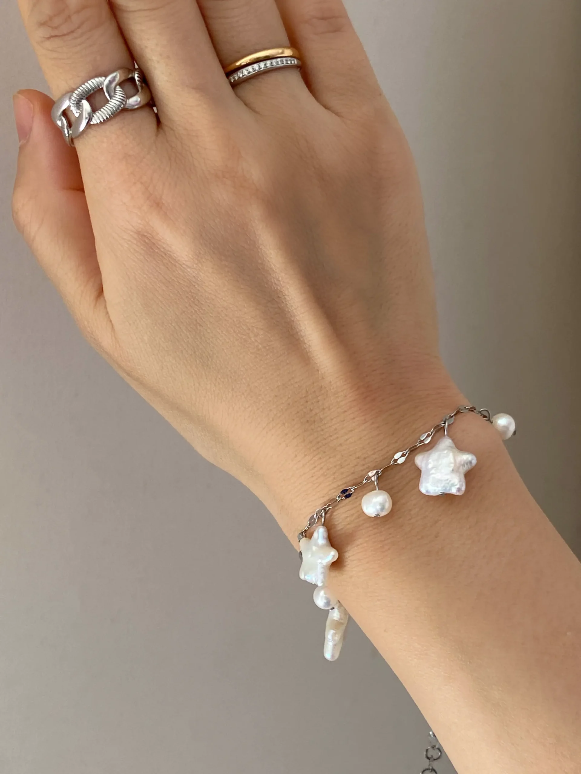 Pearl Star Bracelet with Pink or White Freshwater Pearls – Stainless Steel Magnetic Jewelry