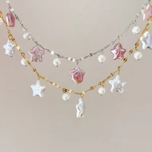 Pearl Star Bracelet with Pink or White Freshwater Pearls – Stainless Steel Magnetic Jewelry