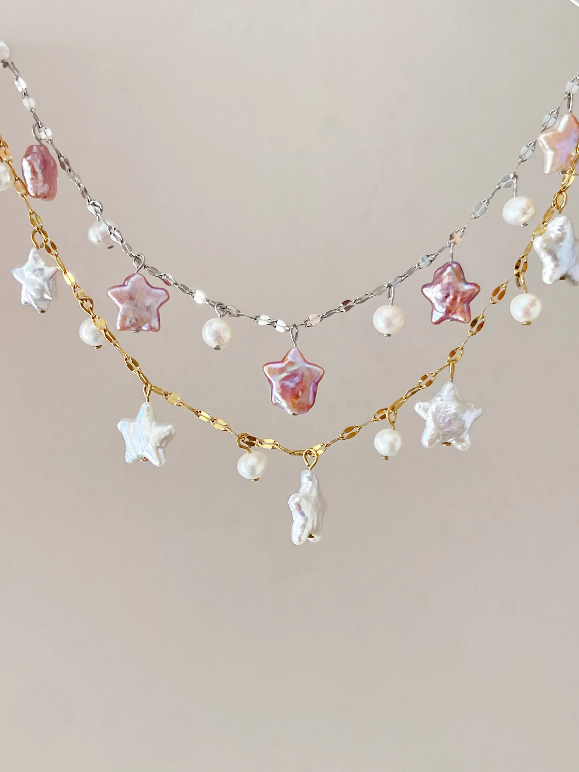 Pearl Star Bracelet with Pink or White Freshwater Pearls – Stainless Steel Magnetic Jewelry