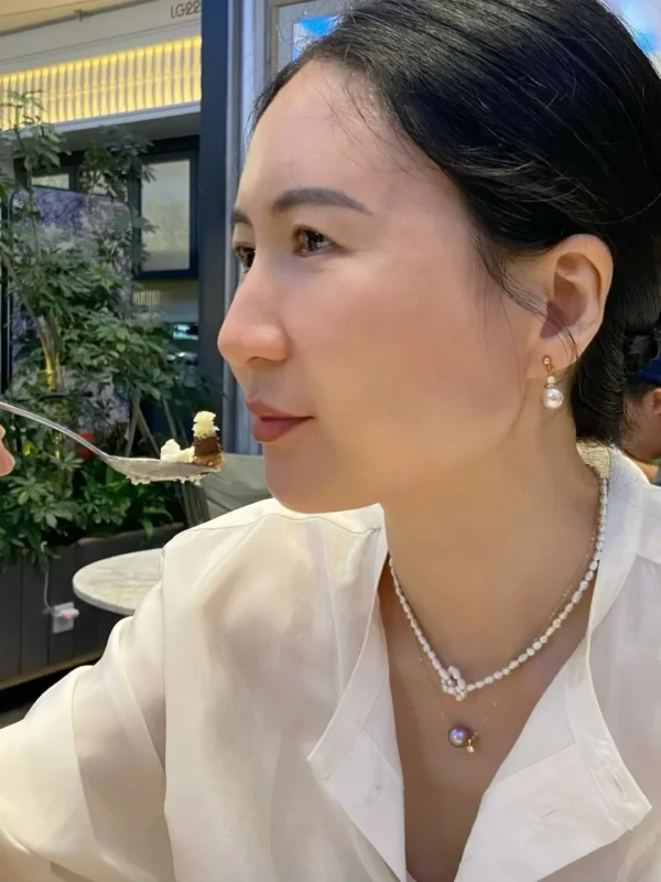 Floating Pearl Necklace - Edison Pearl & 18k Solid Gold Caps - raffiepearls31