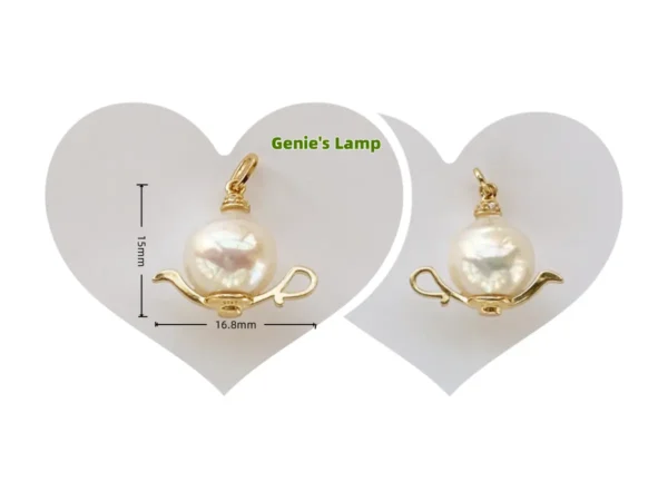 Pearl Pendant | Real Baroque Pearl in Gold Plated Silver Genie's Lamp - raffiepearls42