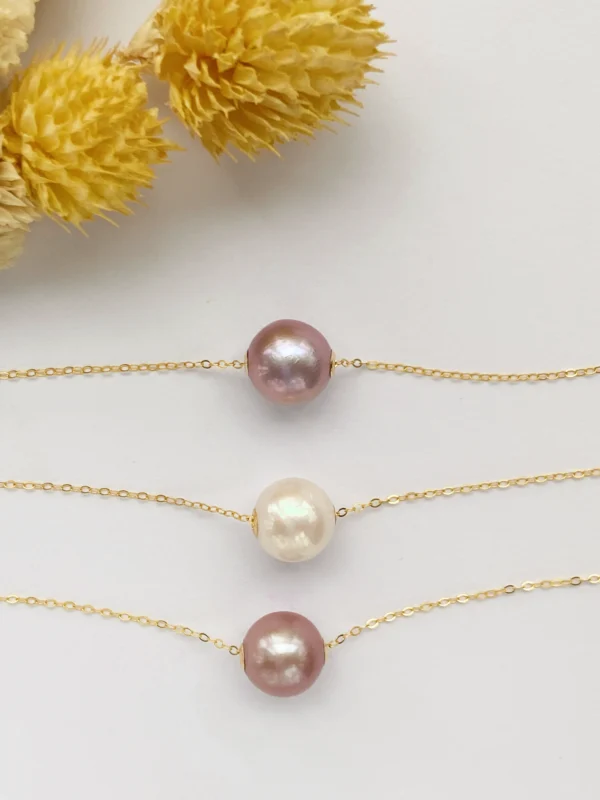 Floating Pearl Necklace - Edison Pearl & 18k Solid Gold Caps - raffiepearls31