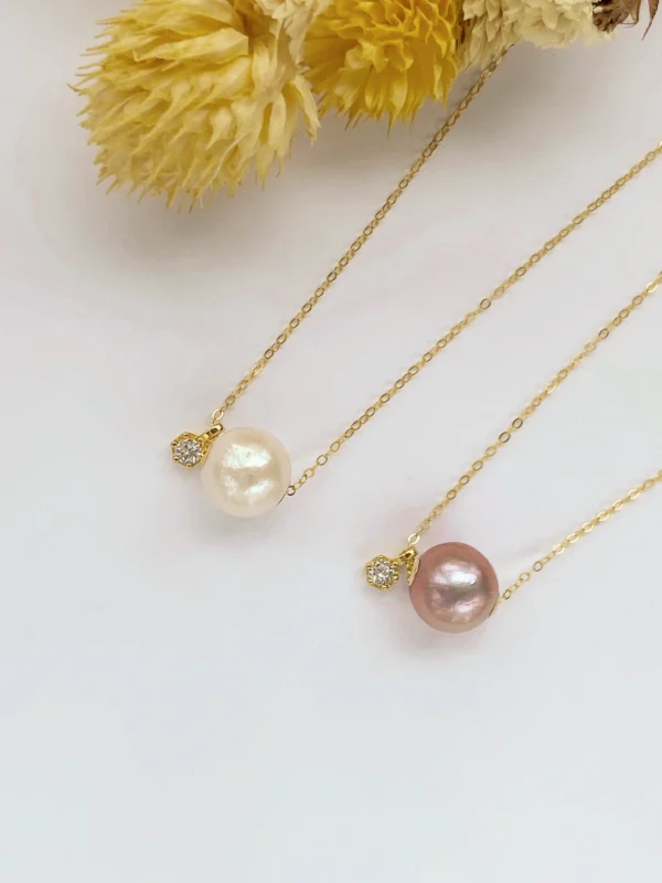 Floating Pearl Necklace - Edison Pearl & 18k Solid Gold Caps - raffiepearls31