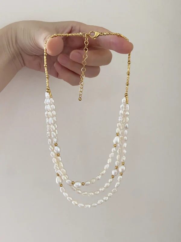 Multi Strand Pearl Necklace – Freshwater Keshi Layered Necklace - raffiepearls35