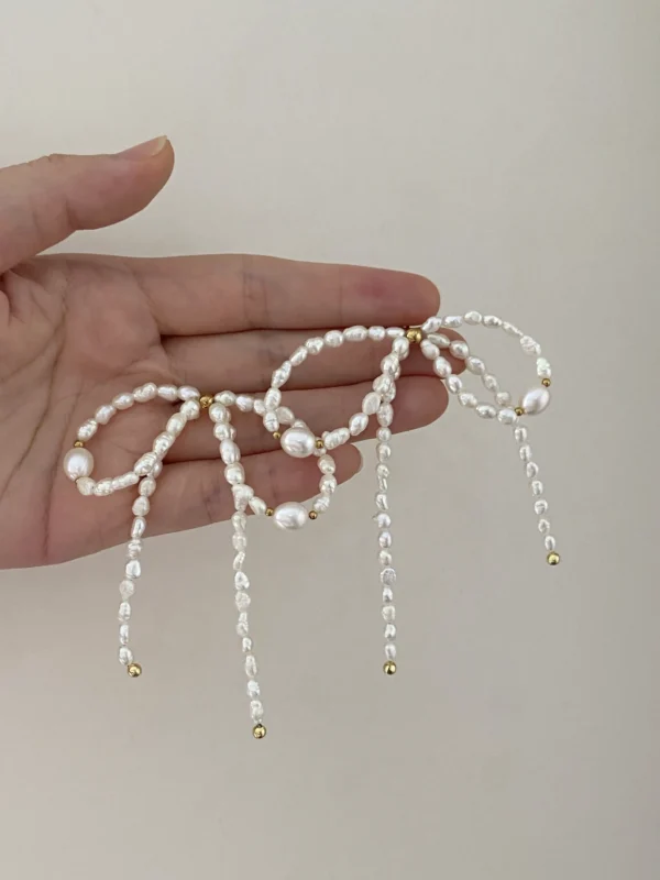 Pearl Bow Earrings – Elegant Keshi Pearl Earrings - raffiepearls36